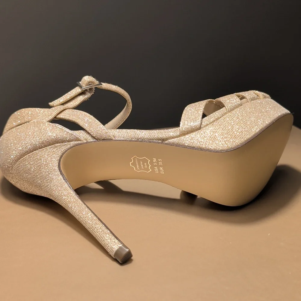 Nina Samara Royal Gold Shimmer Platform Stiletto Sandals New Size 5.5